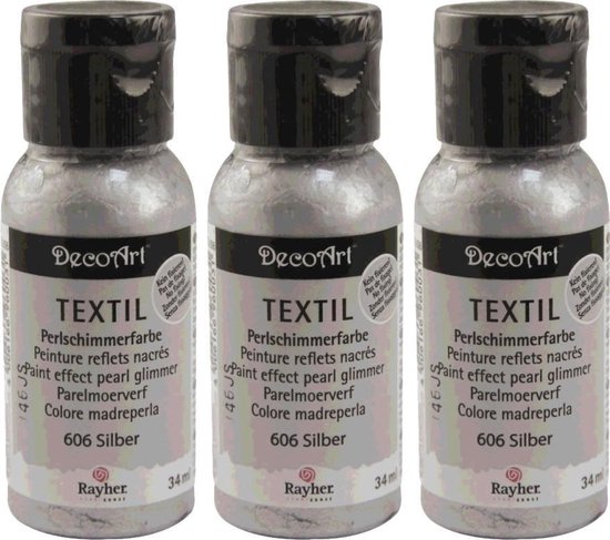 3x Zilveren parelmoer textielverf/stoffenverf flacons 34 ml hobby ...