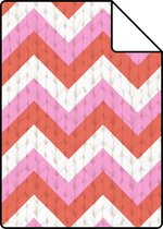 Proefstaal ESTAhome behangpapier zigzag motief koraalrood en roze - 138135 - 26,5 x 21 cm