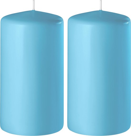 2x Turquoise cilinderkaarsen/stompkaarsen 6 x 12 cm 45 branduren - Geurloze kaarsen turquoise - Woondecoraties