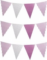 3x stuks lila paarse feest vlaggetjes vlaggenlijnen met stippen 3.6 meter - Verjaardag feestartikelen