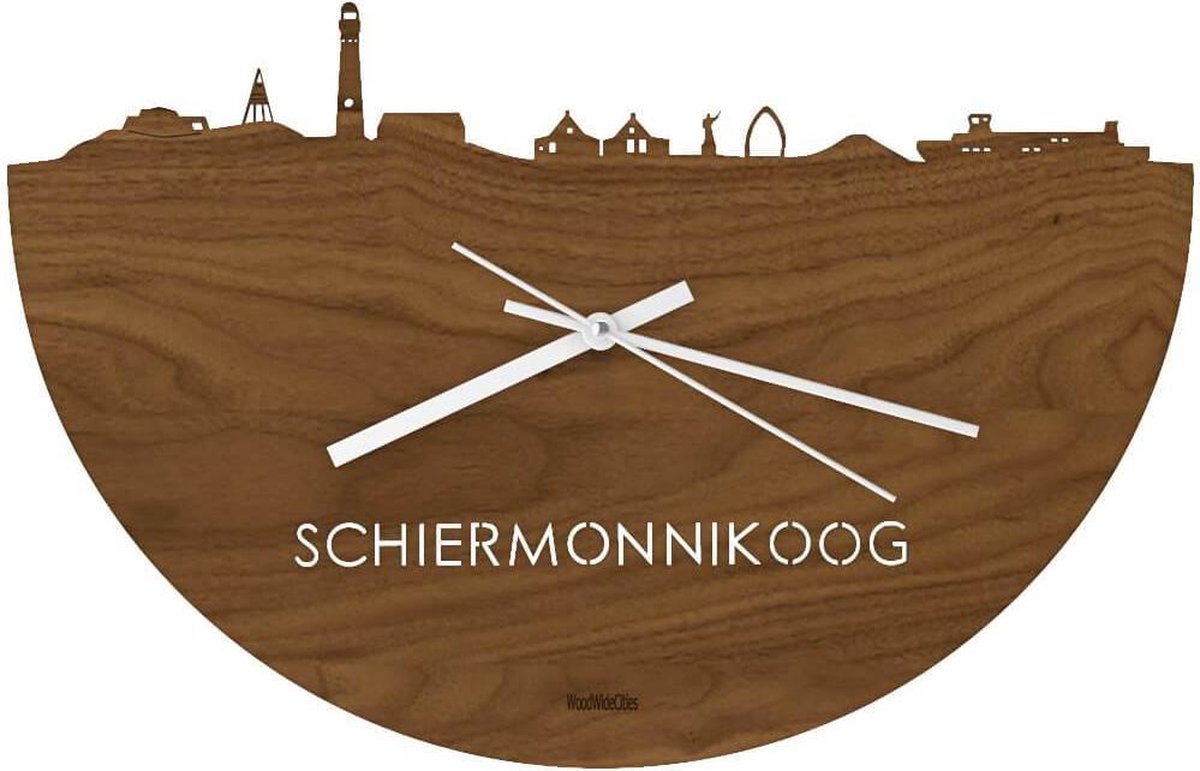Skyline Klok Schiermonnikoog Notenhout - Ø 40 cm - Stil uurwerk - Wanddecoratie - Meer steden beschikbaar - Woonkamer idee - Woondecoratie - City Art - Steden kunst - Cadeau voor hem - Cadeau voor haar - Jubileum - Trouwerij - Housewarming -