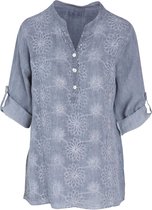 Cassis - Female - Blouse in linnengaas met borduurwerk en lovertjes  - Indigo