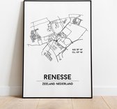 Renesse city poster, A3 (30x40 cm) met lijst, plattegrond poster, woonplaatsposter, woonposter