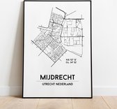 Mijdrecht city poster, A4 met lijst, plattegrond poster, woonplaatsposter, woonposter