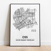 Oss city poster, A4 met lijst, plattegrond poster, woonplaatsposter, woonposter