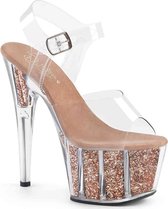 Pleaser Sandaal met enkelband, Paaldans schoenen -38 Shoes- ADORE-708G Paaldans schoenen Champagne/Transparant