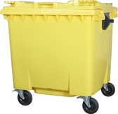 4-wiel afvalcontainer - 1100 liter - vlak deksel - geel