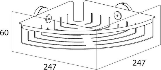 Technische tekening van Tiger Boston hoekdouche-rek, 60x24,7x24,7 cm.