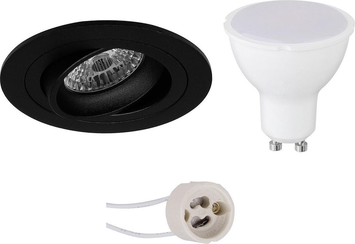 GU10 Inbouwspot Set - Mat Zwart - Inbouw Rond - Kantelbaar - Pragmi Alpin Pro - 4W - Warm Wit 3000K - Ø92mm