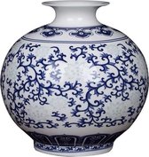 Fine Asianliving Chinese Vaas Porselein Handgeschilderd Blauw-Wit D17xH17cm