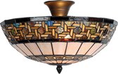LumiLamp Plafondlamp Tiffany Ø 40*23 cm E14/max 2*40W Bruin, Beige Metaal, Glas HalfRond Art Deco Plafonniere