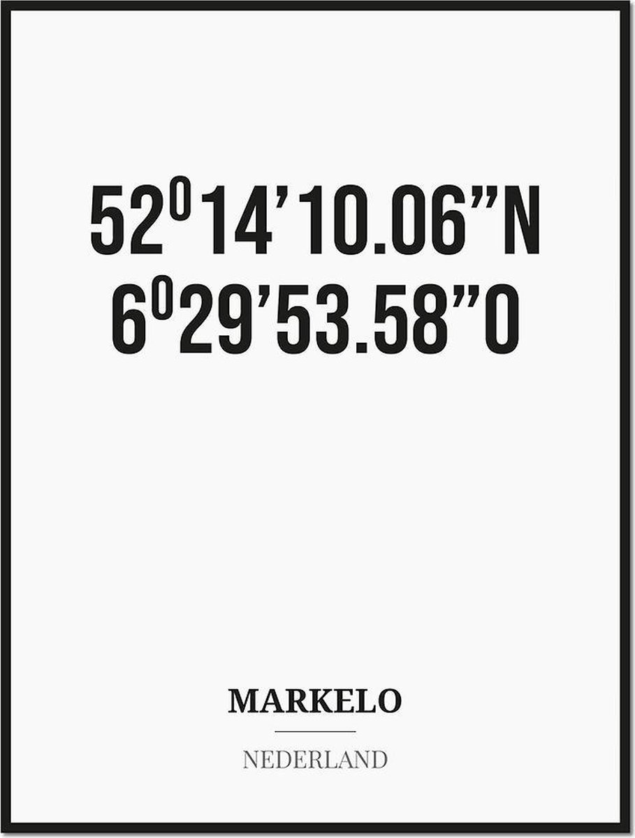 Studio216 Poster/kaart MARKELO met coördinaten zwart, wit