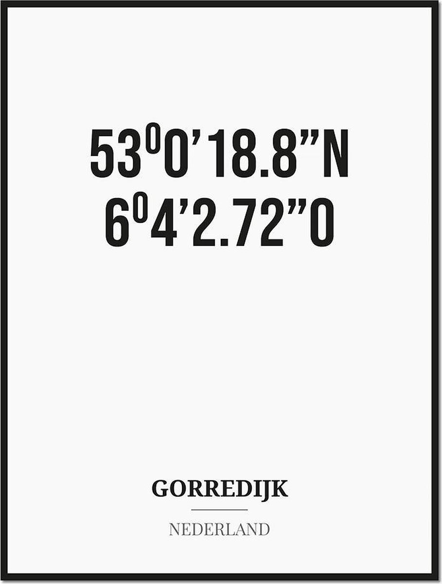 Studio216 Poster/kaart GORREDIJK met coördinaten zwart, wit
