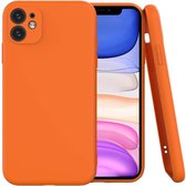 Siliconen hoesje met camera bescherming geschikt voor Apple iPhone 11 Pro - oranje + glazen screen protector