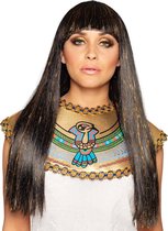 Pruik Queen of the Nile - Egypte - Koningin - Cleopatra - Lang steil haar met pony - Zwart/Goud - Dames