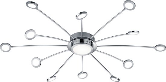 LED Plafondlamp - Trion Bodrina - 24W + 6W - 13-lichts - Aanpasbare Kleur - Dimbaar - Afstandsbediening - Rond - Mat Chroom - Aluminium