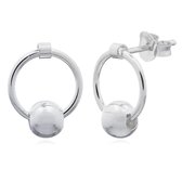 Joy|S - Zilveren cirkel met bal oorbellen "Piercing"
