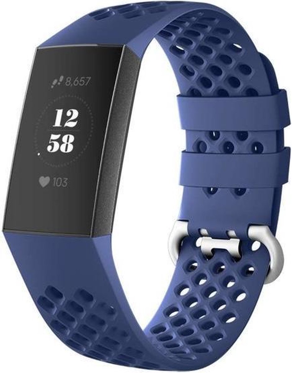 Geschikt voor Fitbit Charge 4 siliconen bandje met gaatjes - donkerblauw - Maat S