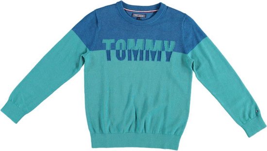 Tommy hilfiger jongens trui katoen - blauw groen - Maat 140 | bol.com