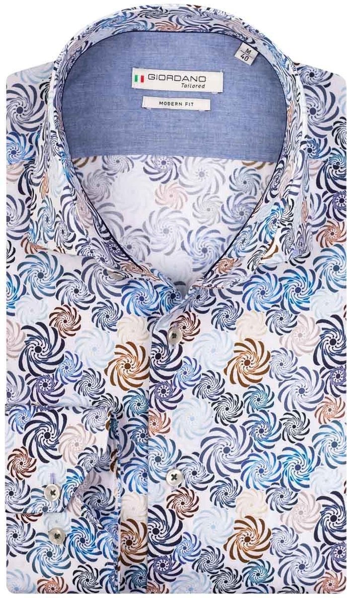 Giordano - Overhemd Spiraal Blauw - 39 - Heren - Slim-fit