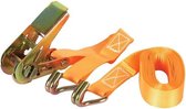 Toolland Spanband, tweedelig, met ratel en J-haken, voor het vastzetten van lichte ladingen, max. 500 kg, polyester, oranje, 4.5 m x 25 mm, 1 stuk