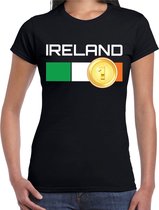 Ireland / Ierland landen t-shirt met medaille en Ierse vlag - zwart - dames -  Ierland landen shirt / kleding - EK / WK / Olympische spelen outfit S