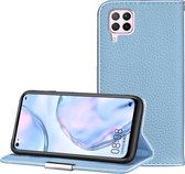 Voor Huawei P40 Lite Litchi Texture Effen kleur Horizontaal Flip Leren Case met Beugel & Kaartsleuven & Portemonnee & Lanyard (Lichtblauw)