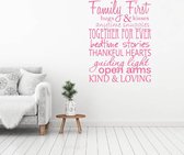 Muursticker Family First -  Roze -  120 x 156 cm  -  woonkamer  engelse teksten  alle - Muursticker4Sale