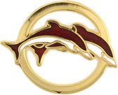 Behave® Pin broche dolfijnen goud kleur rood wit emaille 2,5 cm