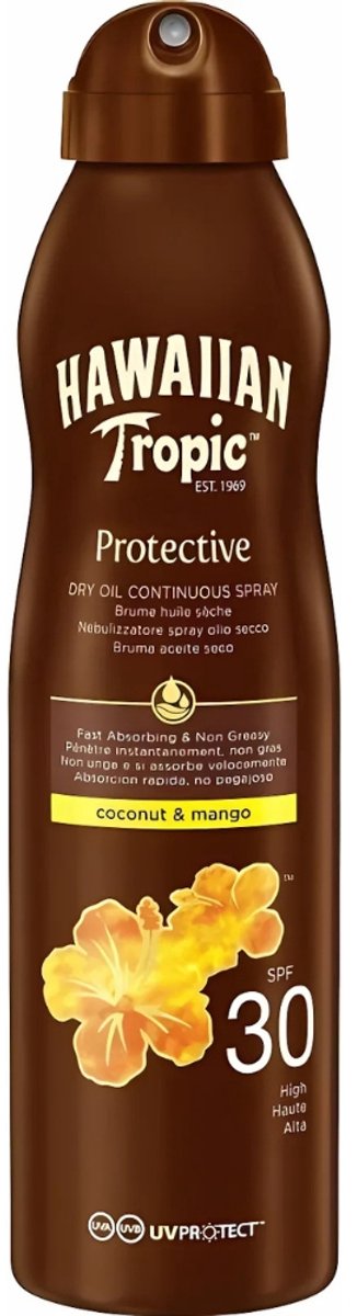 Goedkoopste Hawaiian Tropic - Zonnebrand - Island Glow Dry Oil Continuous Spray SPF 30 - Hydraterend & Beschermend - 177 ml