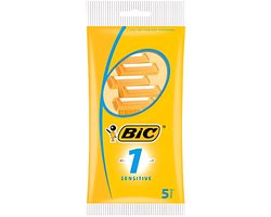 BIC 1 Sensitive Wegwerpscheermesjes Voor Heren Met Een Enkel Mesje En Vaste Kop - Pak van 5 Stuks