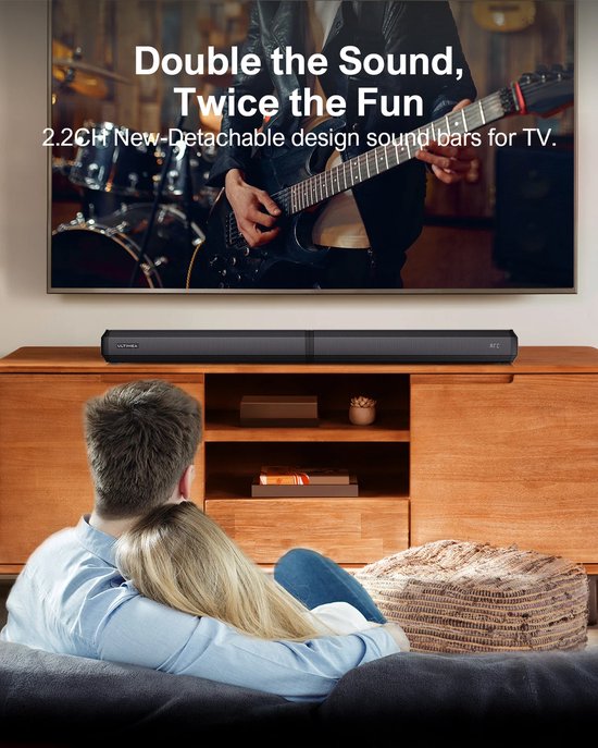 Here's a new title using the provided keywords: **2.2ch Soundbar voor TV - 100W Piekvermogen, 2-in-1 Afneembare Bluetooth 5.3 Soundbar met 3 EQ Modi, Verstelbare Bas en Subwoofer** van Merkloos — afbeelding 2