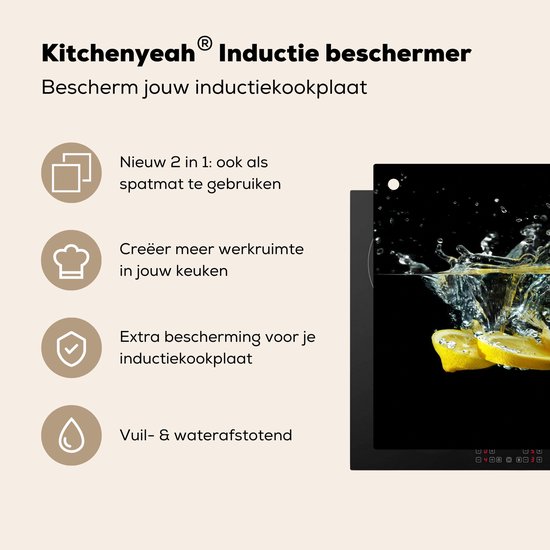 KitchenYeah® Protection plaque induction 70x55 cm - Citron - Eau - Fruit - Protege plaque de cuisson - Couvre plaque induction - Protecteur d'induction - Cuisine