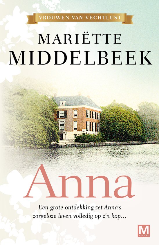 Boekcover van "Anna" met een landhuis aan het water en de titel "Anna" in grote letters.