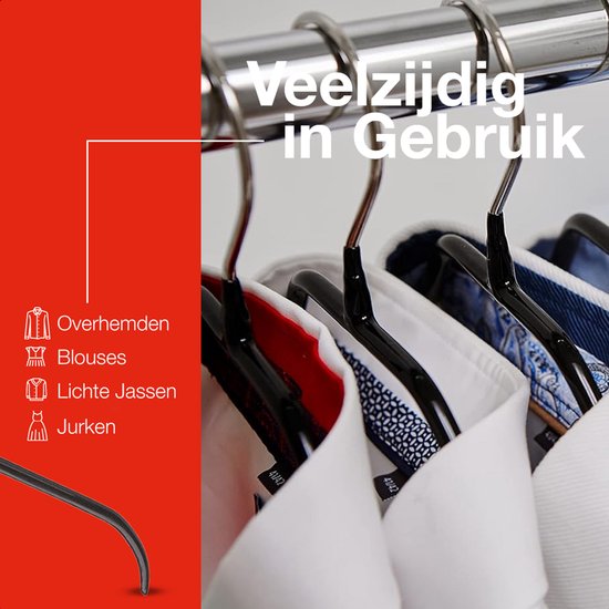 Cintres MAWA - Set de 10 - Pendentifs peu encombrants et antidérapants pour Chemises et Chemisiers - Crochet rotatif à 360° - Revêtement antidérapant de haute qualité - 41 cm, Zwart