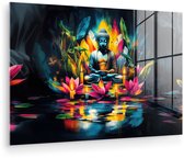 MuchoWow® Tableau sur verre 150x100 cm - Tableau sur verre acrylique - Bougies - Fleurs - Bouddha - Water - Photo sur verre - Décoration murale salon - Décoration murale chambre - Peintures
