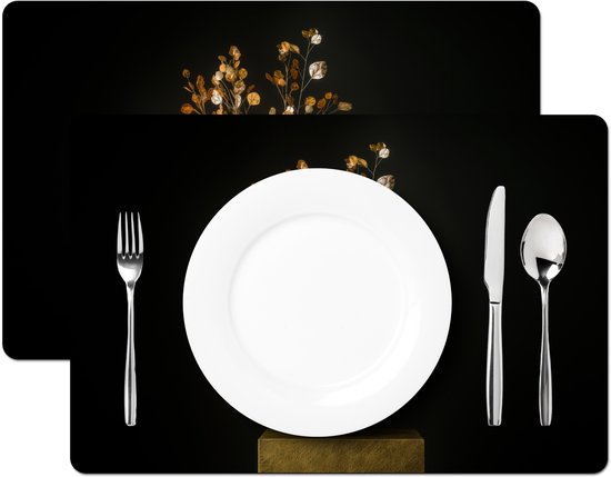 Napperons - 6 pièces - 45x30 cm - Set de table en plastique - Brun doré - Feuilles - Vase - Automnal - Dessous de Assiettes - Décoration de table - Accessoires de décoration de table de Cuisine - Dessous de verre en Vinyl - Décoration de table