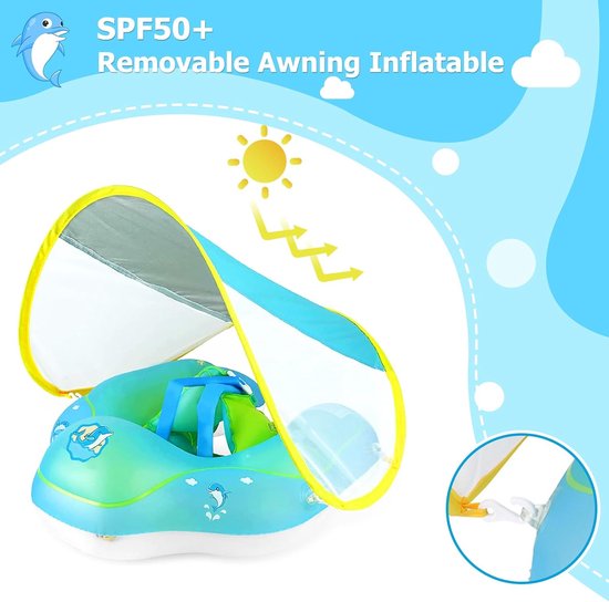 Flotteur de Piscine pour Bébé avec Auvent, Protection Solaire UPF50 et Volant de Jeu Jouet, Flotteur de Natation pour Bébé avec Trousse de Protection pour Bébés de 3 à 36 Mois, Flotteur