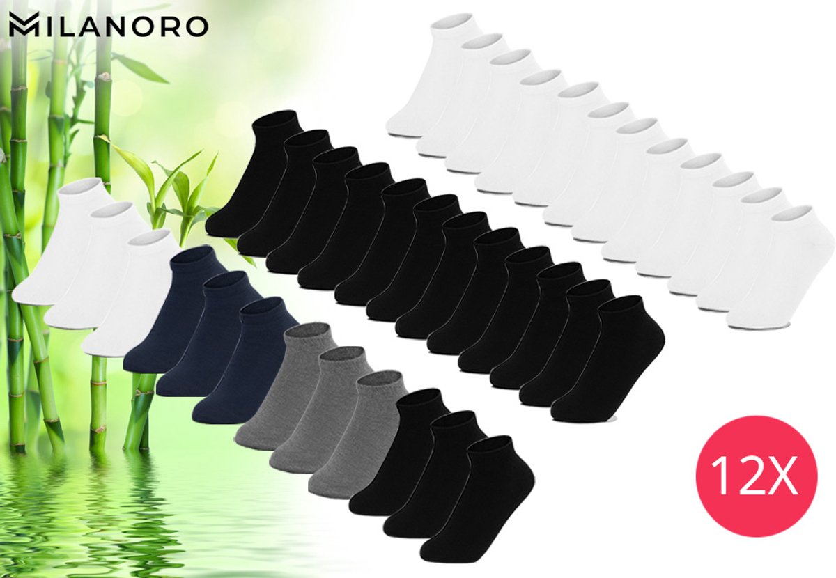 Milanoro - 12 paar bamboe sneakersokken voor mannen en vrouwen - 12x wit - 35-38