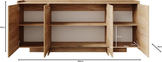 Meubella - Dressoir Jaxon - Donker eiken - 200 cm