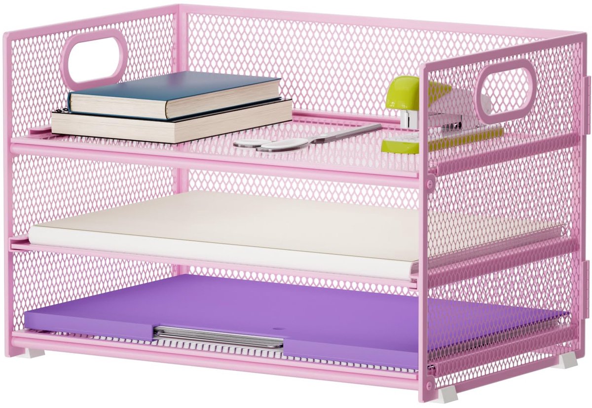 Ibenzoa® Robuuste Bureauorganizer met Drie Banden, Mesh en A4 Vak – Elegant en Functioneel