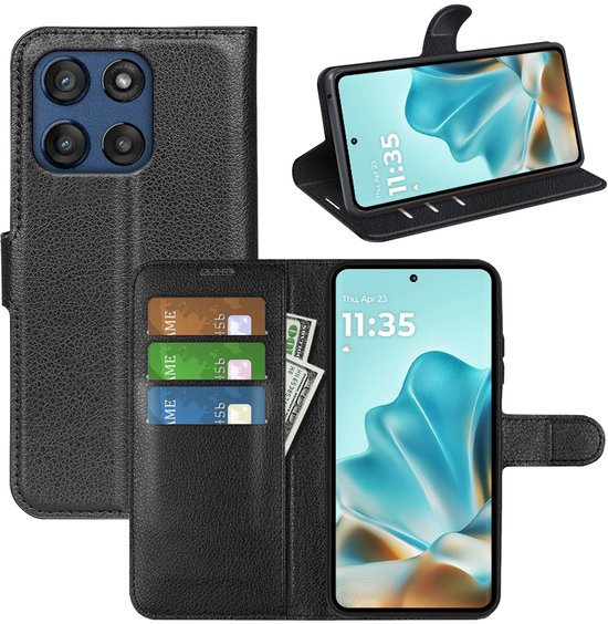 Étui portefeuille en similicuir MobyDefend pour Motorola Edge 60 et Motorola Edge 60 Fusion (fermeture frontale) - Zwart - Compatible avec : Motorola Edge 60 et Motorola Edge 60 Fusion