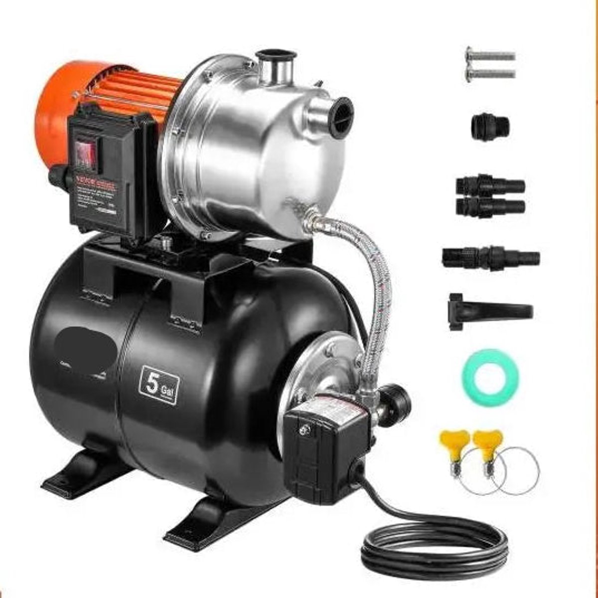 Ondiepe Bronpomp - Tuinpomp - Waterpomp - Draagbare Jetpomp - 1320GPH 1.6PK Automatische Waterversterker Pomp voor Tuin en Grond - Elektrische - met 5 - Gal Druk Tank
