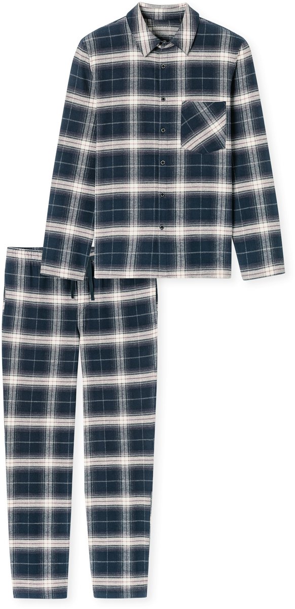 Schiesser Heren pyjama lange zachte flanel modern nachtkleding pyjamaset, Donkerblauw 181920, 50