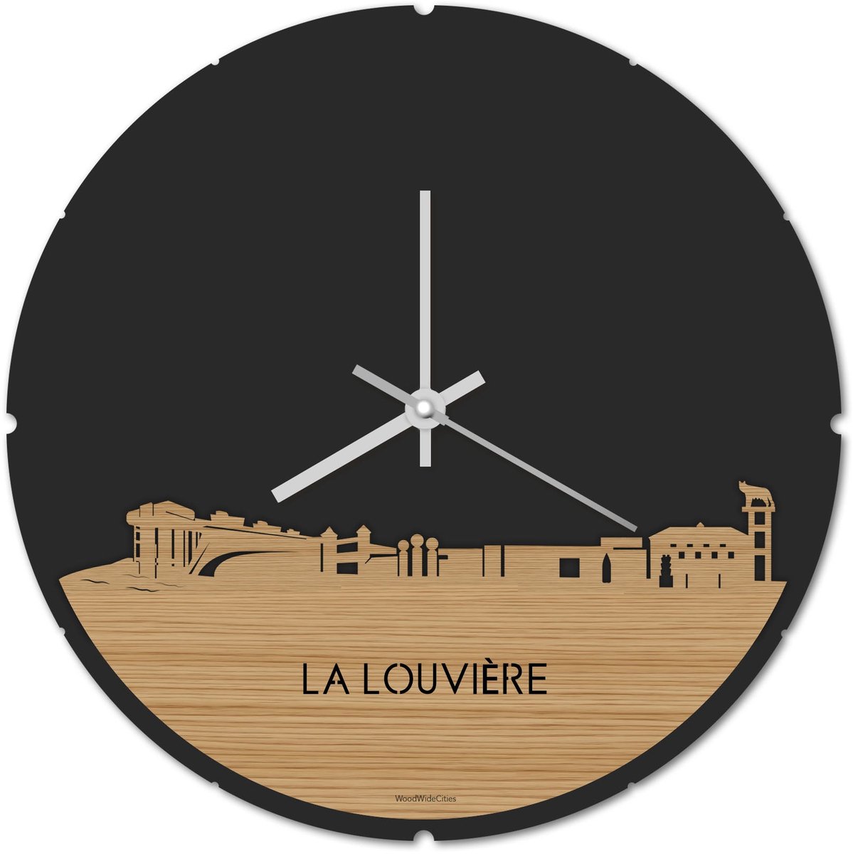 Skyline Klok Rond La Louvière Bamboe hout - Ø 44 cm - Stil uurwerk - Wanddecoratie - Meer steden beschikbaar - Woonkamer idee - Woondecoratie - City Art - Steden kunst - Cadeau voor hem - Cadeau voor haar - Jubileum - Trouwerij - Housewarming -