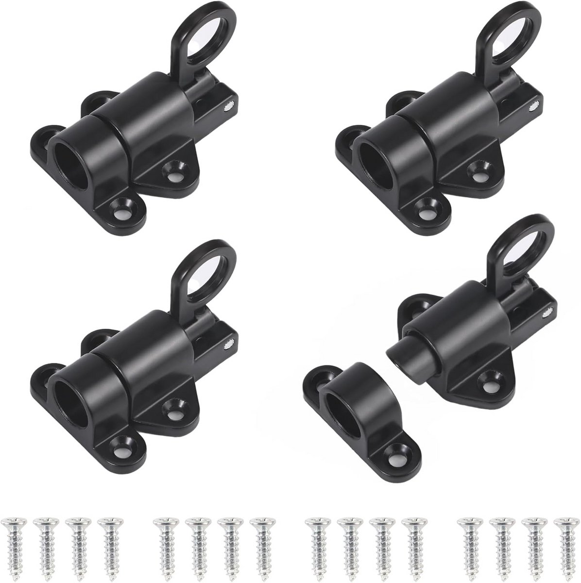Image of 4 Stuks Automatische Deurvergrendelingen - Veermechanisme voor Ramen en Deuren - Zwart
