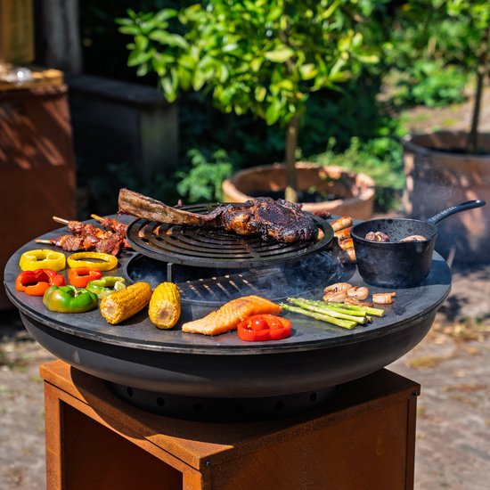 RJRoyal Living BBQ Plancha Grill Hermano XXL Blackline Cortenstaal - Met pook en houtopslag Ø80cm 8mm — afbeelding 2