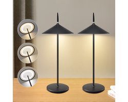 NETTLIFE Tafellamp LED - USB oplaadbaar - 2 Stuks - zwart - draadloze Buitenlampe - Touch Dimbaar - 1800mhA - Modern Bedlamp - voor Binnen en Buiten - IP44 Waterdicht - voor balkon | tuin | eettafel | camping
