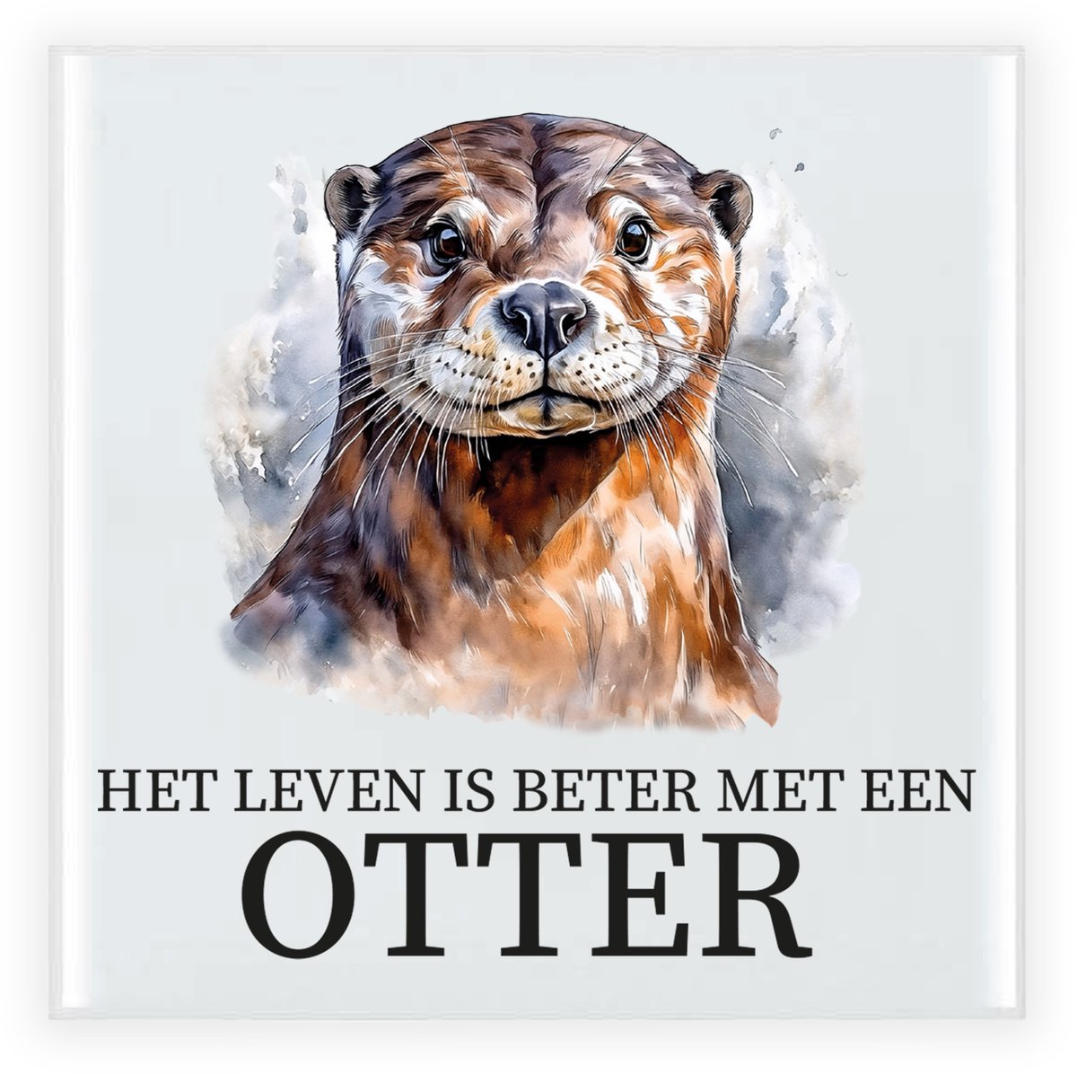 Bellatio Decorations Cadeau tegel de familie Otter - het leven is beter met een Otter - waterverf - 15 cm