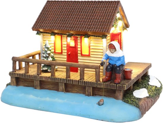 Santaville - Lodge with Fisher with LED Polyresin 19cm